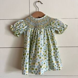 Le Za Me hand smocked polka dot dress